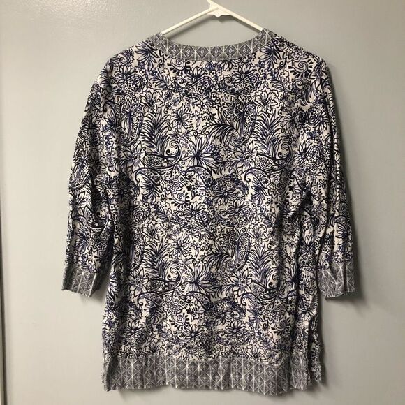 sigrid olsen 100% linen size medium tunic top paisley boho print blue summer - Picture 5 of 8